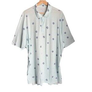 B. Draddy Men's XL Polo Blue White Striped Daisy Pima Cotton Short Sleeve Golf